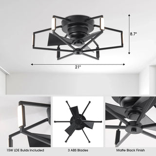 21 Inch Wade Black Industrial Flush Mount LED Ceiling Fan - Vaczon