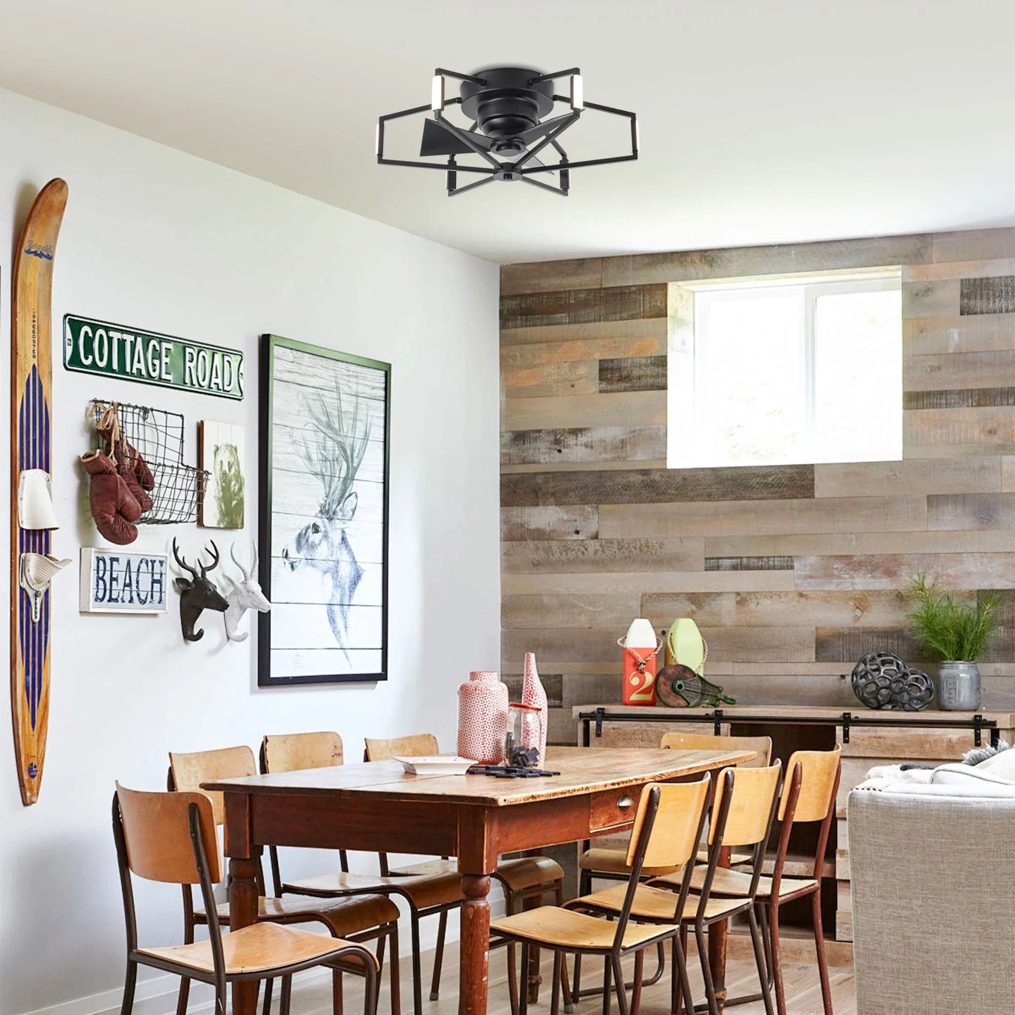21 Inch Wade Black Industrial Flush Mount LED Ceiling Fan - Vaczon