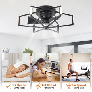 21 Inch Wade Black Industrial Flush Mount LED Ceiling Fan - Vaczon