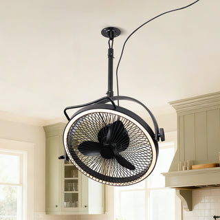 Vaczon 20" Black Industrial Rotatable LED Downrod Fan Floor Fan with Remote Control