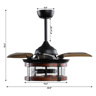 36" Caselli Industrial Downrod Mount Ceiling Fan with Lighting and Remote Control - Vaczon