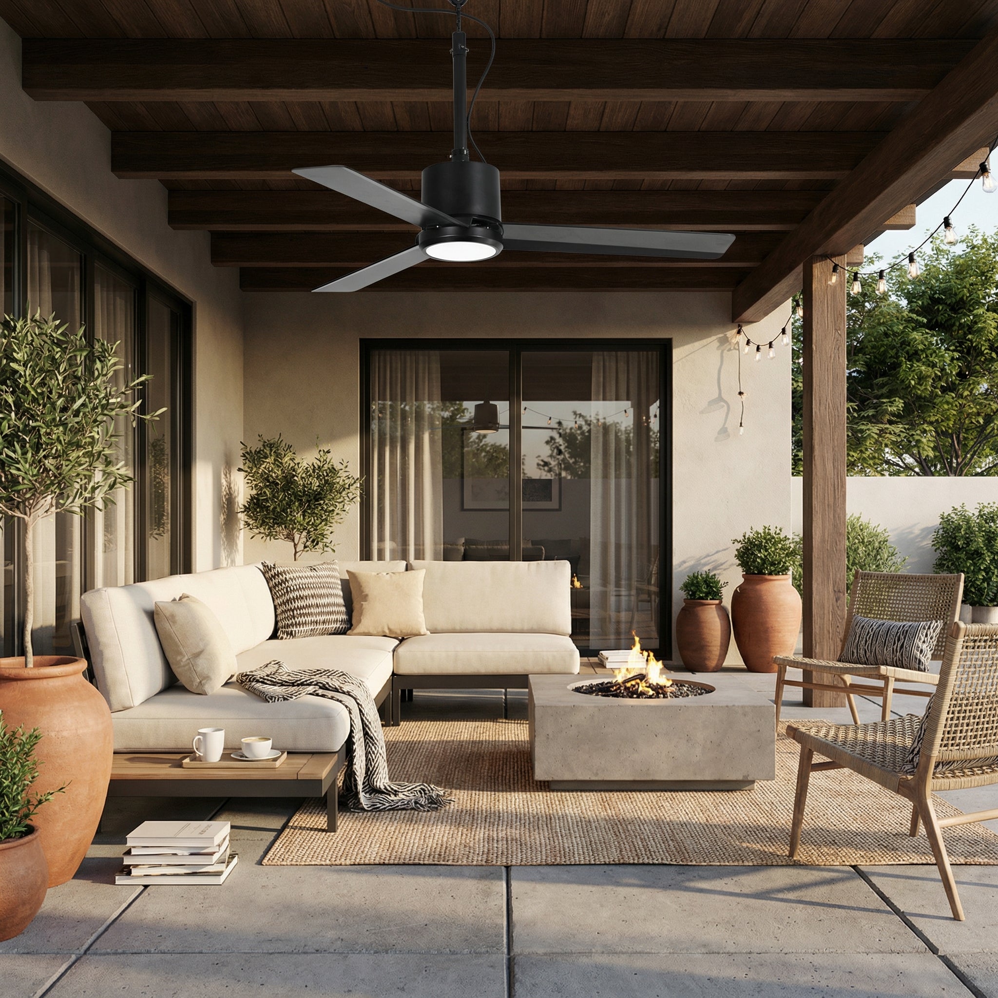 42 Inch IP65 Black Anywhere Waterproof Ceiling Fan with LED Light and Convenient Hanging Hook