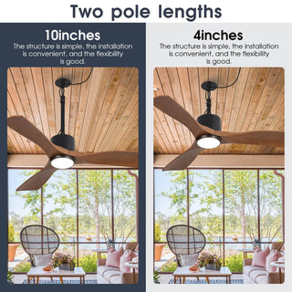 42 Inch Dniester IP65 Outdoor DC Motor Black Modern Hanging Buckle Downrod Ceiling Fan with Light