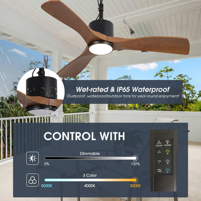 42 Inch Dniester IP65 Outdoor DC Motor Black Modern Hanging Buckle Downrod Ceiling Fan with Light
