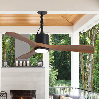 42 Inch Dniester IP65 Outdoor DC Motor Black Modern Hanging Buckle Downrod Ceiling Fan with Light