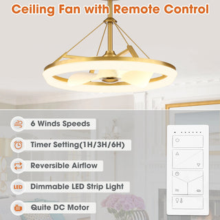 30 Inch Mona Golden Downrod Mount Fandelier with Remote Control - Vaczon