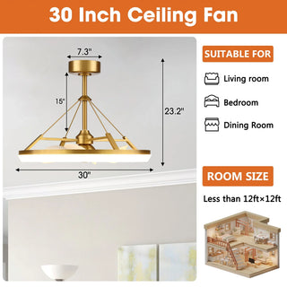 30 Inch Mona Golden Downrod Mount Fandelier with Remote Control - Vaczon
