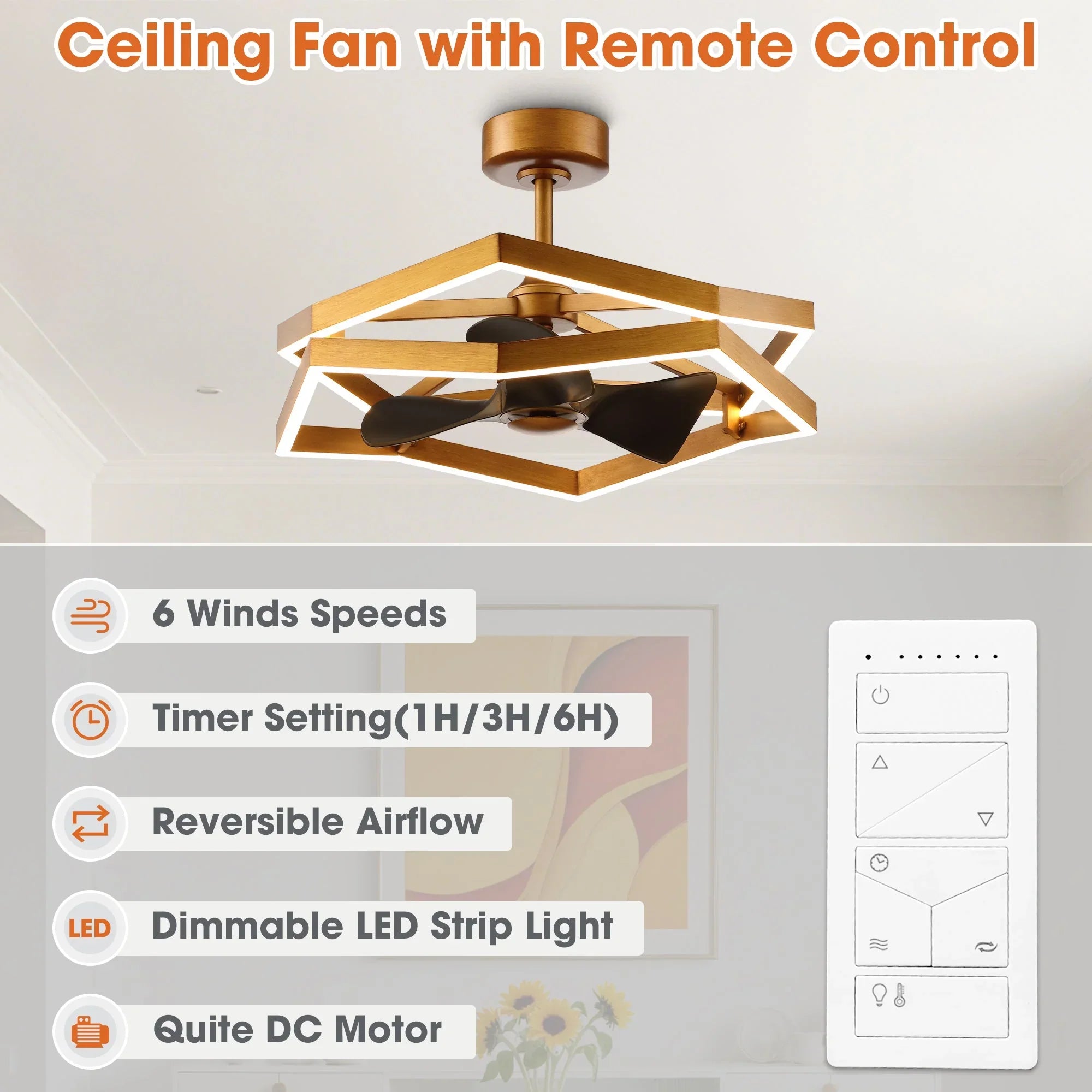 31 Inch Willie Antique Golden Luxury Fandelier with Light and Remote Control - Vaczon