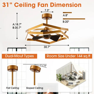 31 Inch Willie Antique Golden Luxury Fandelier with Light and Remote Control - Vaczon