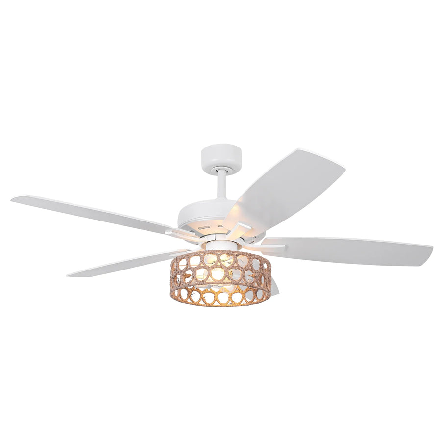 52" Harriet White Farmhouse Ceiling Fan with Light and Remote Control - Vaczon