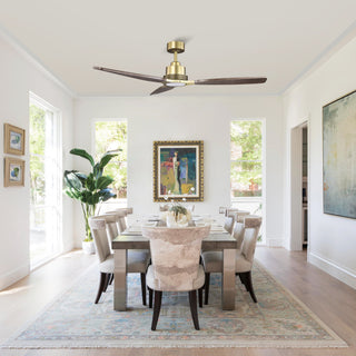 56" Soft Brass Solid Wood Blades LED Ceiling Fan with Remote Control