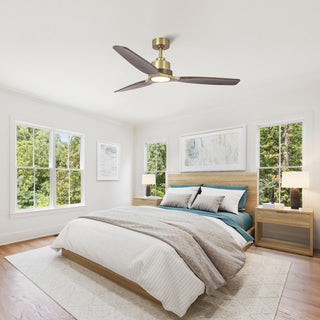 56" Soft Brass Solid Wood Blades LED Ceiling Fan with Remote Control