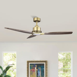 56" Soft Brass Solid Wood Blades LED Ceiling Fan with Remote Control