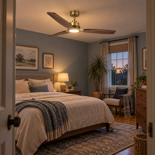 56" Soft Modern Brass Solid Wood Blades LED Ceiling Fan with Light