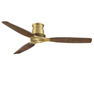56" Soft Brass Solid Wood Blades Flush Mount Ceiling Fan