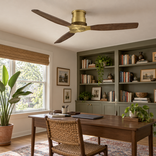 56" Soft Brass Solid Wood Blades Flush Mount Ceiling Fan