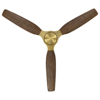 56" Soft Brass Solid Wood Blades Flush Mount Ceiling Fan