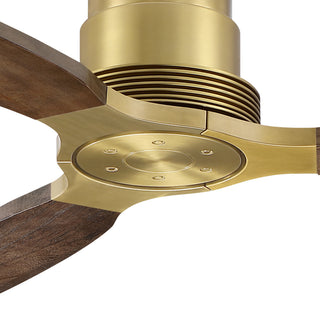 56" Soft Brass Solid Wood Blades Flush Mount Ceiling Fan