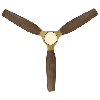 56" Soft Brass Solid Wood Blades Flush Mount Ceiling Fan