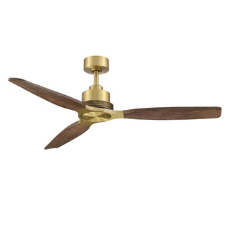 56" Soft Modern Brass Solid Wood Blades LED Ceiling Fan with Light