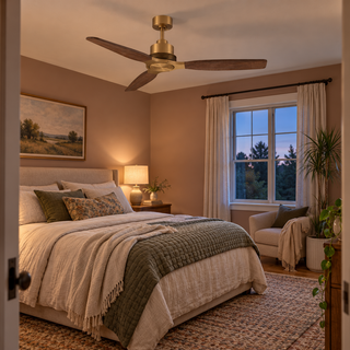 56" Soft Modern Brass Solid Wood Blades LED Ceiling Fan with Light