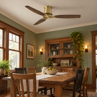 48 Inch Soft Brass Solid Wood Blades Flush Mount Ceiling Fan