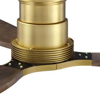 48 Inch Soft Brass Solid Wood Blades Flush Mount Ceiling Fan