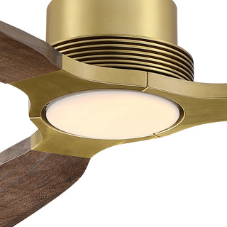 48 Inch Soft Brass Solid Wood Blades Flush Mount Ceiling Fan
