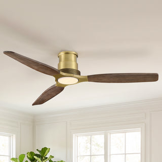 48 Inch Soft Brass Solid Wood Blades Flush Mount Ceiling Fan