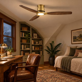 48 Inch Soft Brass Solid Wood Blades Flush Mount Ceiling Fan