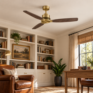 48 Inch Soft Brass Solid Wood Blades Downrod Mount Ceiling Fan