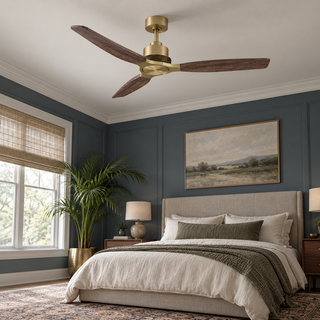 48 Inch Soft Brass Solid Wood Blades Downrod Mount Ceiling Fan