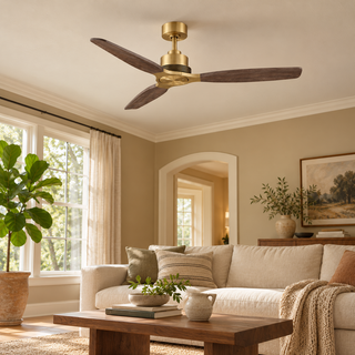 48 Inch Soft Brass Solid Wood Blades Downrod Mount Ceiling Fan