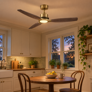 48 Inch Soft Brass Solid Wood Blades Downrod Mount Ceiling Fan