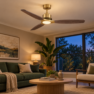 48 Inch Soft Brass Solid Wood Blades Downrod Mount Ceiling Fan