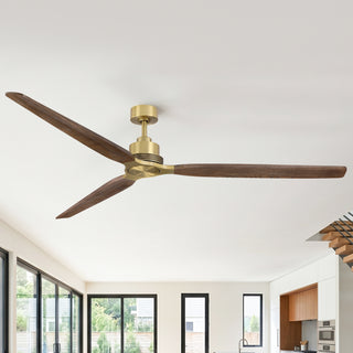 84" Soft Brass Solid Wood Blades Downrod Mount Large Ceiling Fan