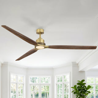 84" Soft Brass Solid Wood Blades Downrod Mount Large Ceiling Fan