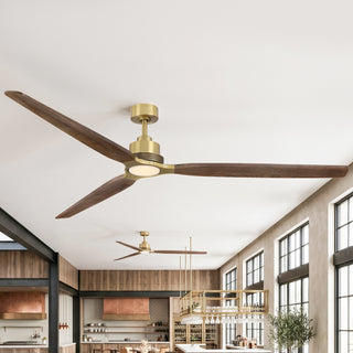 84" Soft Brass Solid Wood Blades Downrod Mount Large Ceiling Fan