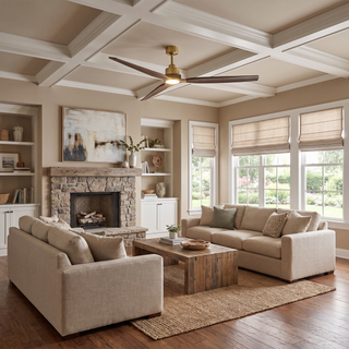 84" Soft Brass Solid Wood Blades Downrod Mount Large Ceiling Fan