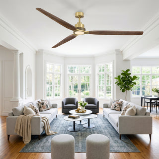 84" Soft Brass Solid Wood Blades Downrod Mount Large Ceiling Fan