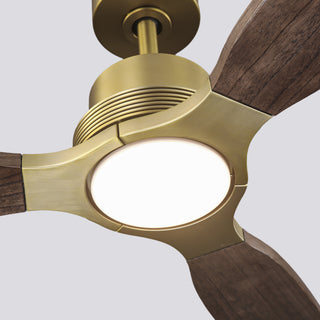 56" Soft Brass Solid Wood Blades LED Ceiling Fan with Remote Control