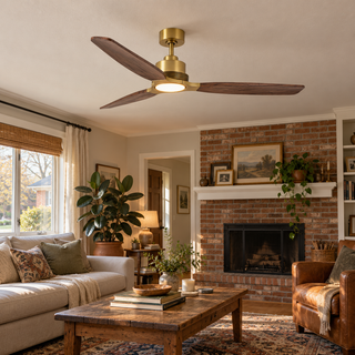 56" Soft Modern Brass Solid Wood Blades LED Ceiling Fan with Light