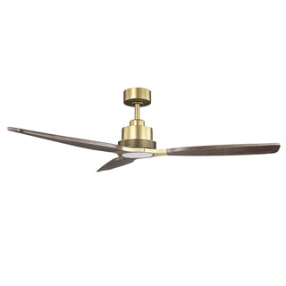 56" Soft Brass Solid Wood Blades LED Ceiling Fan with Remote Control