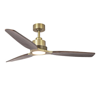 56" Soft Brass Solid Wood Blades LED Ceiling Fan with Remote Control