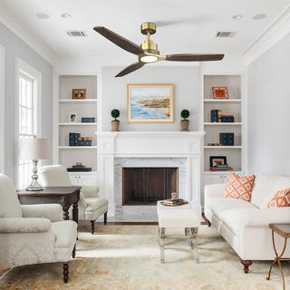56" Soft Brass Solid Wood Blades LED Ceiling Fan with Remote Control