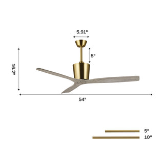 Vaczon 54" Dylan Solid Wood Blades Downrod Mount Ceiling Fan with Remote Control