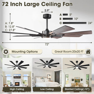 60 Inch 72 Inch Windmill Downrod Mount LED Ceiling Fan