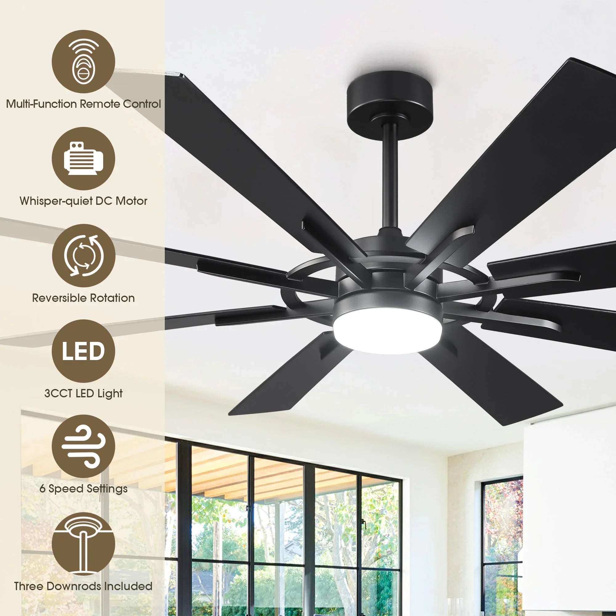 60 Inch 72 Inch Windmill Downrod Mount LED Ceiling Fan