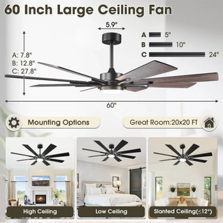 60 Inch 72 Inch Windmill Downrod Mount LED Ceiling Fan