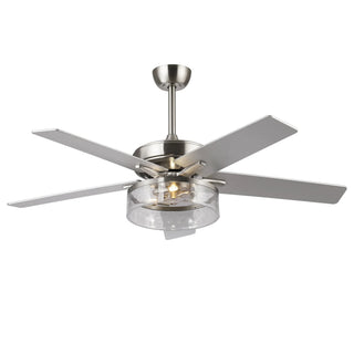 52 Inch Archer Modern Satin Nickel Ceiling Fan with Light & Remote Control - Vaczon